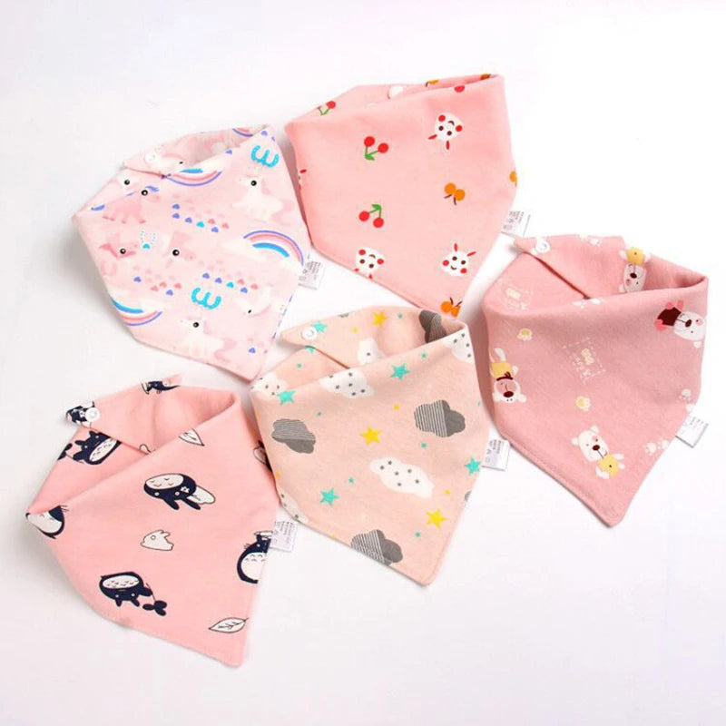 5Pcs/Set Baby Bibs Triangle Double Cotton Bandana Bibs Baby Boys Girls Babador Feeding Smock Infant Burp Cloth Baby Saliva Towel